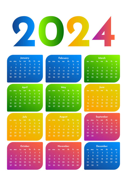Calendar for 2024 isolated on a white background. Sunday to Monday, business template. Vector illustration - Vector, Image