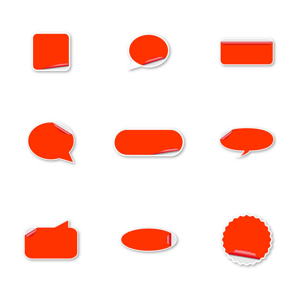 Set rode papieren stickers geïsoleerd op witte achtergrond. Etiketten en tags van ontwerpelementen, vectorillustratie. - Vector, afbeelding