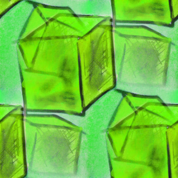 blots green squares watercolor painting seamless background - Photo, Image