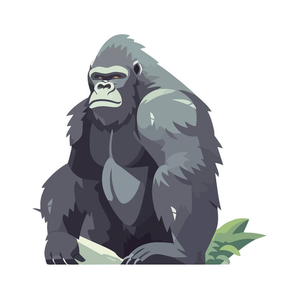 Aranyos gorilla ül a természetben, elszigetelt portré ikon elszigetelt - Vektor, kép
