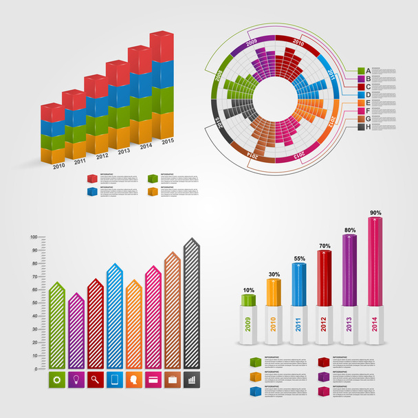 Definir gráfico de negócios colorido para infográficos e relatórios
. - Vetor, Imagem