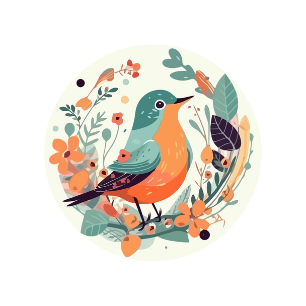 vector illustration of cute bird on branch icon isolated - Vector, afbeelding