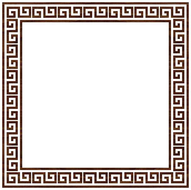 Greek frame ornaments, meanders. Square meander border from wooden walnut repeated Greek motif Vector illustration on a white background - Photo, Image