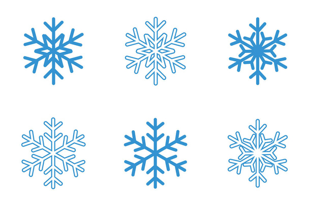 copos de nieve icono establecido sobre fondo blanco, estilo plano, ilustración vectorial. 6 icono de copo de nieve en color azul cielo suave. Adecuado para el diseño de Navidad, temporada de invierno, etc - Vector, imagen
