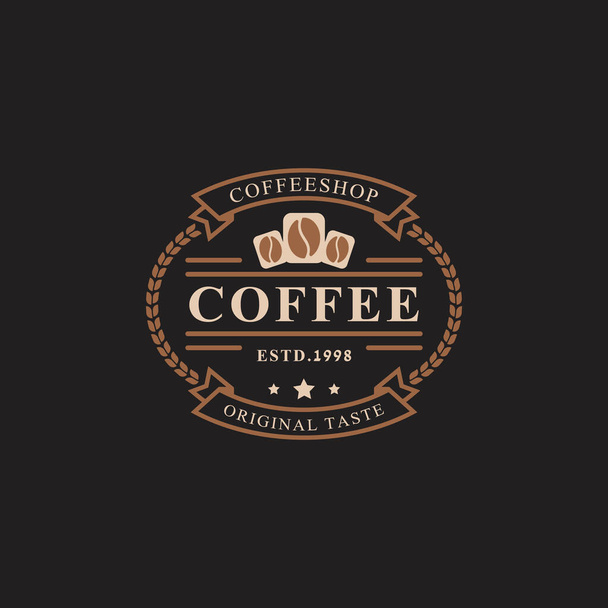 Classic Retro Badge Coffee Shop Logos. Cup, beans, cafe vintage style design vector illustration - Vector, Imagen
