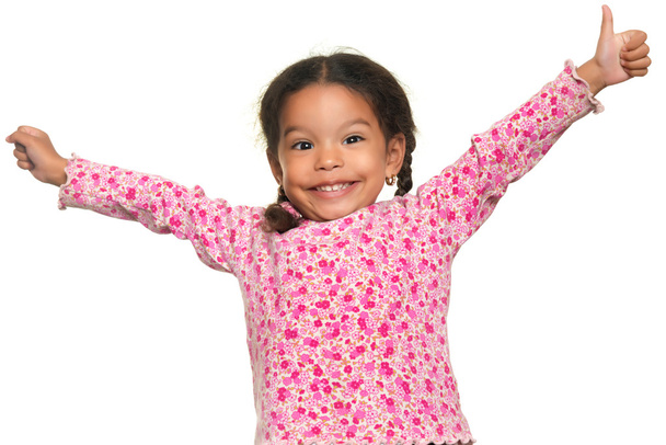 Funny multiracial small girl opening her arms wide - Foto, Imagen