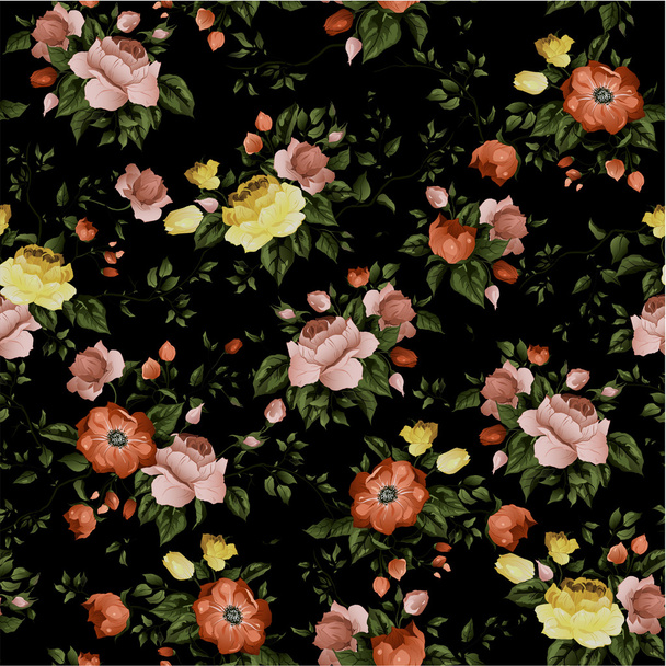 Seamless floral pattern with roses - Vektör, Görsel