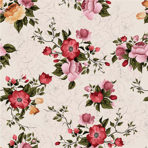Seamless floral pattern with roses - Vektör, Görsel