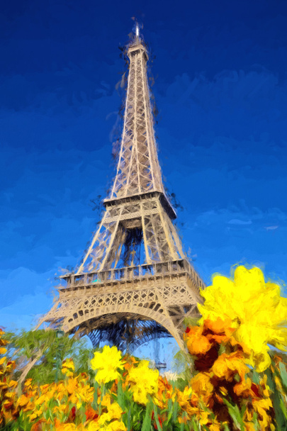 Eiffel Tower in Artwork style during spring time in Paris, France - Photo, Image