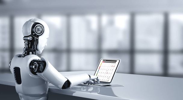 Robô AI usando aplicativo de software modish computador. Conceito de inteligência artificial. - Foto, Imagem