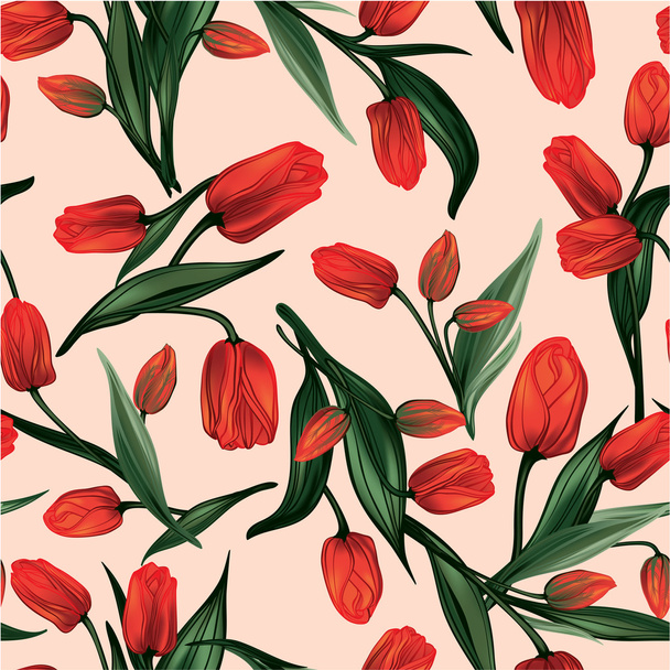 Floral pattern with red tulips - Vector, Image