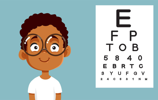 Little Child Passing an Ophthalmological Examination Vector Cartoon Illustration - Vector, imagen