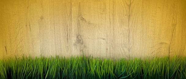 bordure décorative herbe sur fond en bois - Photo, image