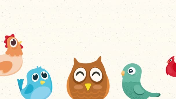 χαριτωμένα πουλιά ζώα χαρακτήρες κινουμένων σχεδίων 4k βίντεο κινουμένων σχεδίων - Πλάνα, βίντεο