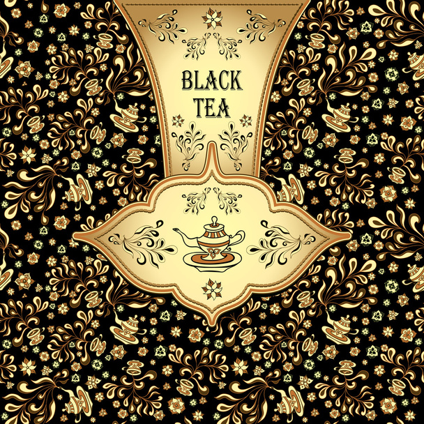 Achtergrond met naadloze patroon in doodle stijl voor thee - Vector, afbeelding