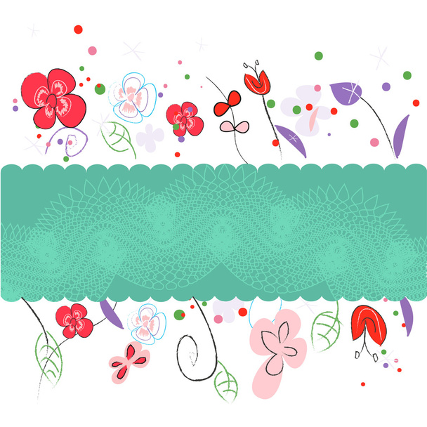 Virágos tavaszi üdvözlőlap vektoros illusztráció virágok - Vektor, kép
