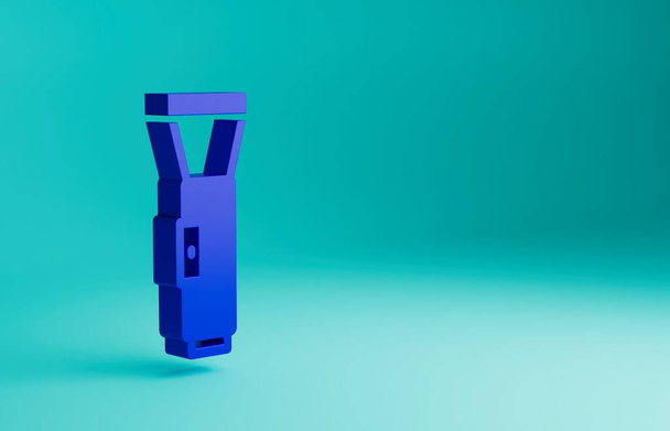 Blue Flashlight icon isolated on blue background. Minimalism concept. 3D render illustration. - Photo, Image