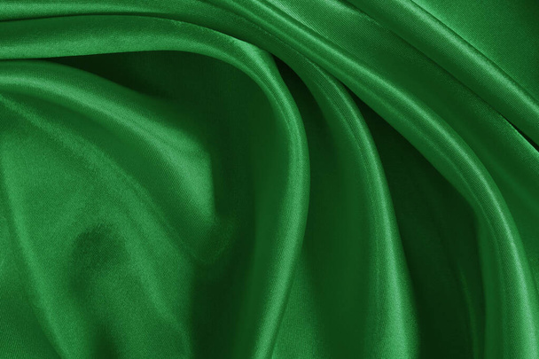 Green emerald fabric texture background, detail of silk or linen pattern. - Foto, imagen