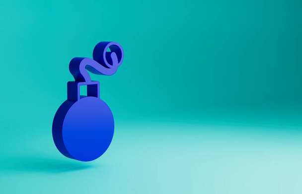 Bomba azul pronto para explodir ícone isolado no fundo azul. Conceito de minimalismo. ilustração renderização 3D. - Foto, Imagem