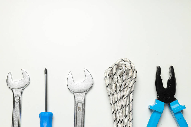 Concept of different work accessories, engineering supplies and tools - Photo, Image