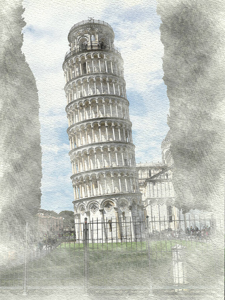 Watercolor of an architecture in Pisa in Italy - Fotoğraf, Görsel