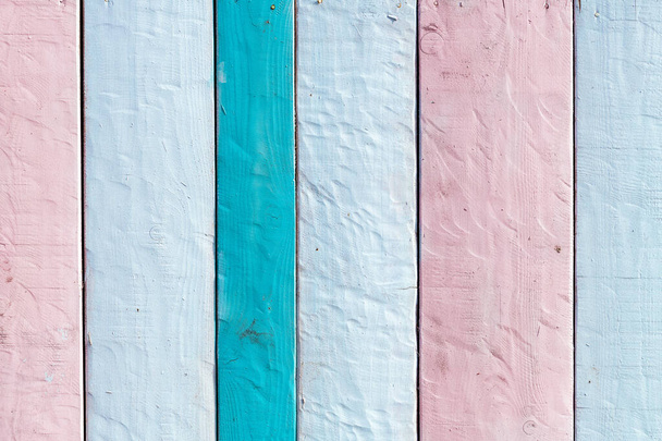 Texture of pastel colored wooden planks as background, summer season pattern as design element - Foto, Imagem