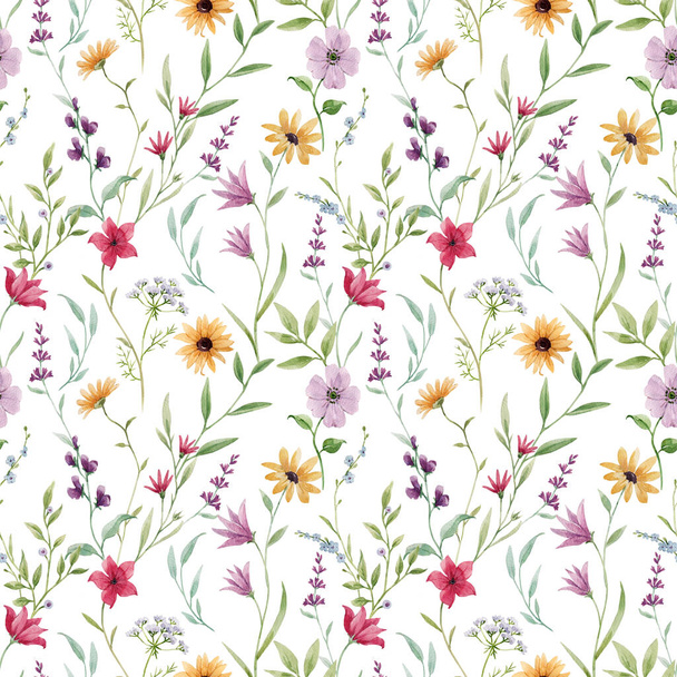 Beautiful seamless pattern with watercolor colorful flowers. Stock illustration. - Foto, Bild