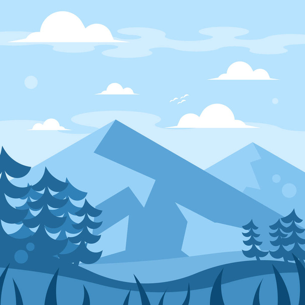  Mountain landscape with pine trees and blue sky. Vector illustration. - Vetor, Imagem