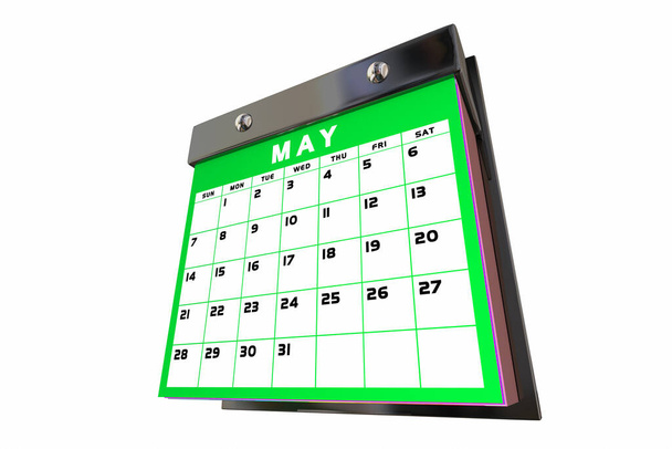 May Month Calendar Planner Schedule Days Dates Reminder 3d Spring Illustration - Foto, Imagen