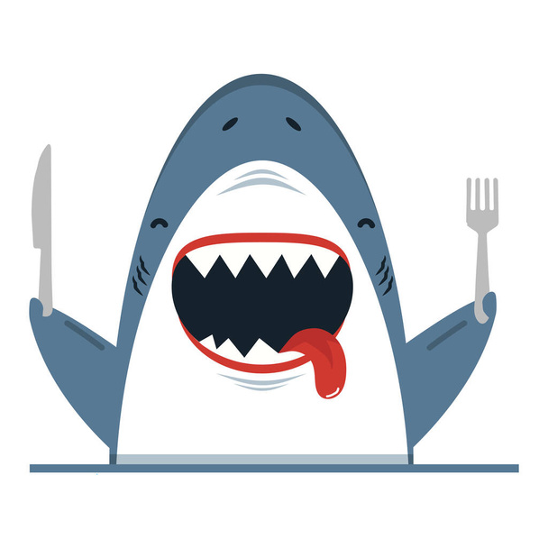 Great white shark holding spoon and fork - Vektor, kép