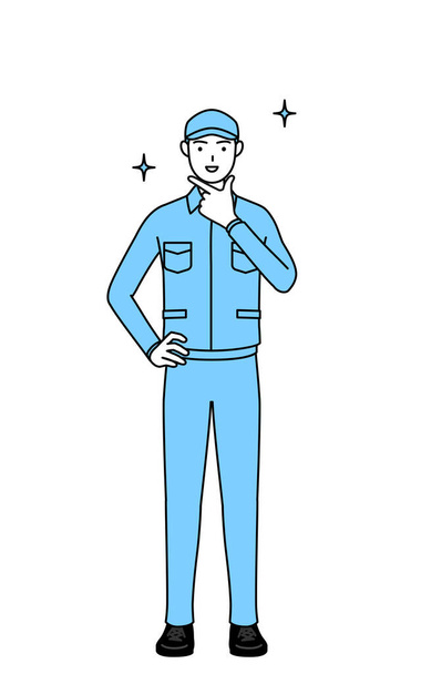 Man in hat and work clothes in a confident pose, Vector Illustration - Vector, Image