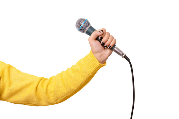 hand holding microphone isolated on white background - Foto, Imagem