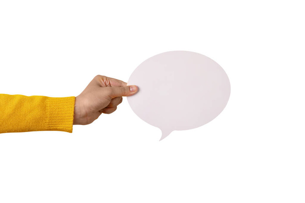 talk bubble speech icon in hand isolated on white background - Foto, imagen