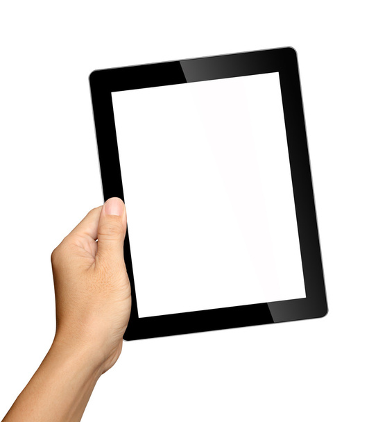 Beyaz arka plan üzerinde izole tablet pc tutan el - Fotoğraf, Görsel