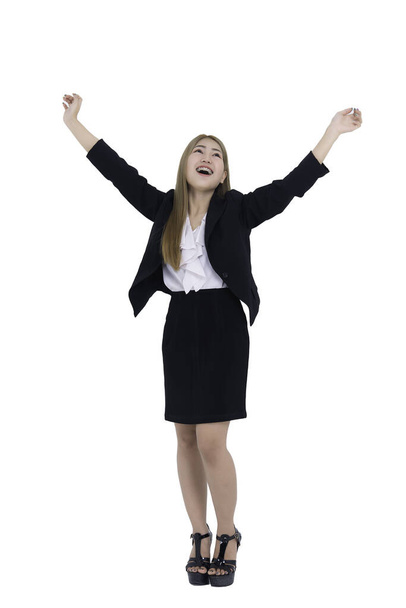 Mujer de negocios asiática sobre fondo blanco, concepto de chica feliz - Foto, Imagen