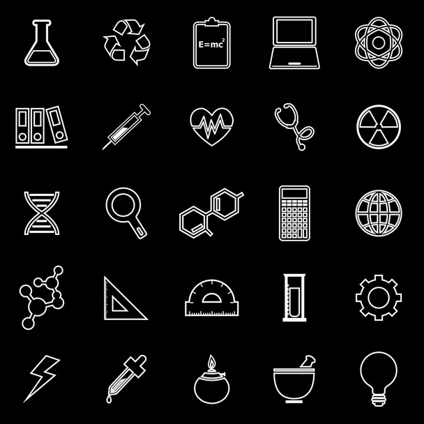 Iconos de línea de ciencia sobre fondo negro
 - Vector, imagen