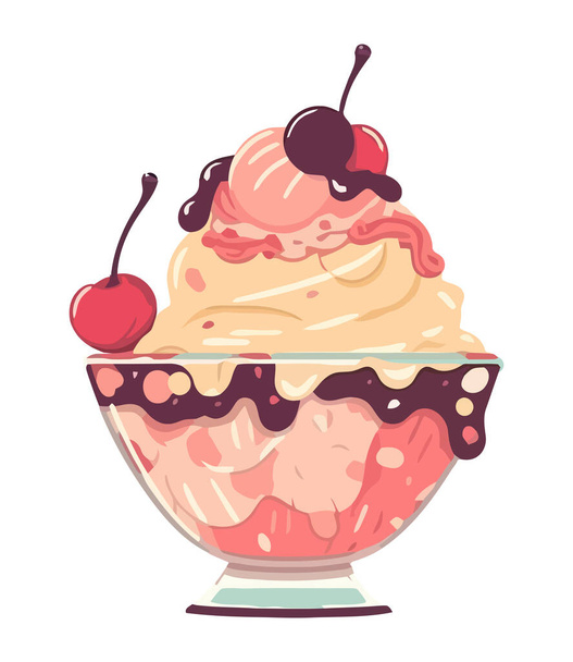 Whipped cream and strawberry sauce top dessert ball icon isolated - Vector, Image