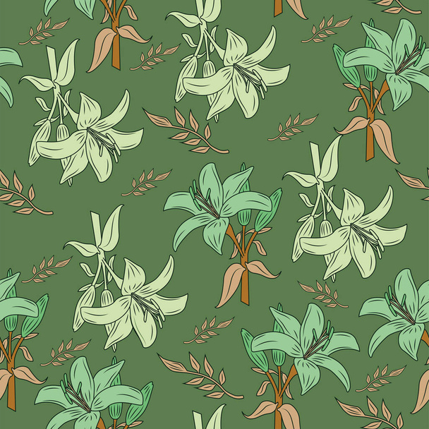 Lily bloemen, botanische bloemen. Vector illustratie set. Naadloze patroon achtergrond. - Vector, afbeelding