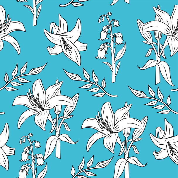 Lily floral botanical flowers. Vector illustration set. Seamless pattern background. - Vector, Image