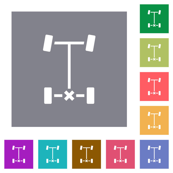 Verrouillage différentiel arrière icônes plates sur fond carré de couleur simple - Vecteur, image