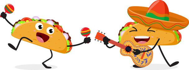 Vector Illusztrációja Taco rajzfilm karakter készlet elszigetelt fehér háttér - Vektor, kép