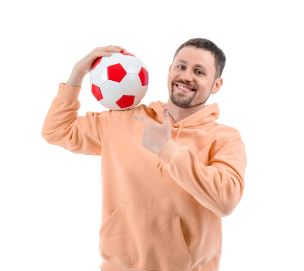 Hombre con pelota de fútbol aislado en blanco
 - Foto, Imagen