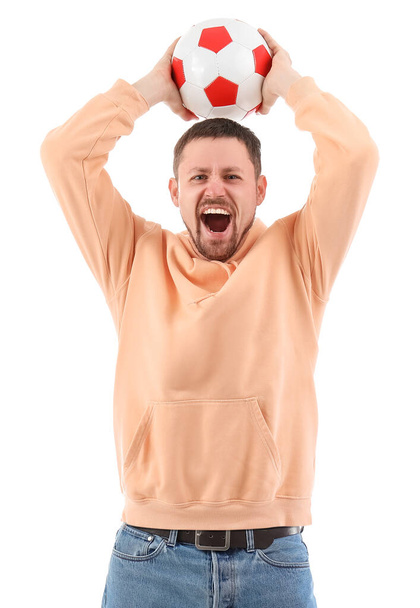 Screaming man with soccer ball isolated on white - Φωτογραφία, εικόνα