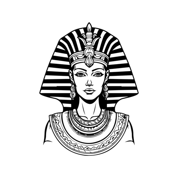 egyptian queen, vintage logo line art concept black and white color, hand drawn illustration - ベクター画像