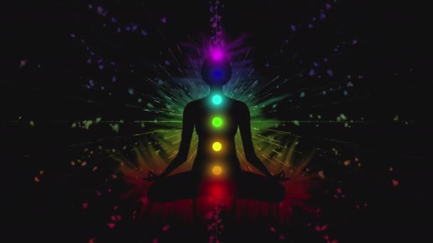 Spirituele Verlichting: Mediterende Persoon temidden van Looping 3D Aura Energie. Hoge kwaliteit 4k beeldmateriaal - Video