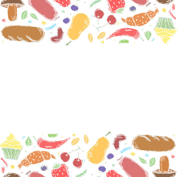 Getrokken voedsel achtergrond. Doodle food illustratie met plaats voor tekst - Foto, afbeelding