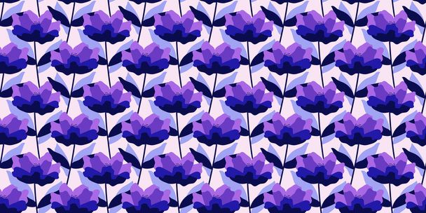 Abstrakter blauer floraler Hintergrund, fettes Blumenmuster, nahtlose Vektor-Wiederholkachel - Vektor, Bild
