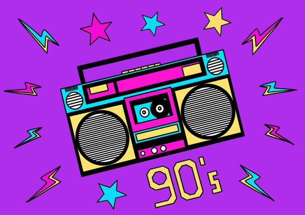 Colorful 90s illustration. Ghetto Blaster. Tape recorder. Party. - Foto, imagen