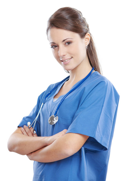 Portrait of a smiling woman doctor with her arms crossed - Foto, imagen