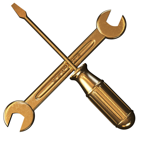 Schraubenzieher und goldener Schlüssel - Foto, Bild